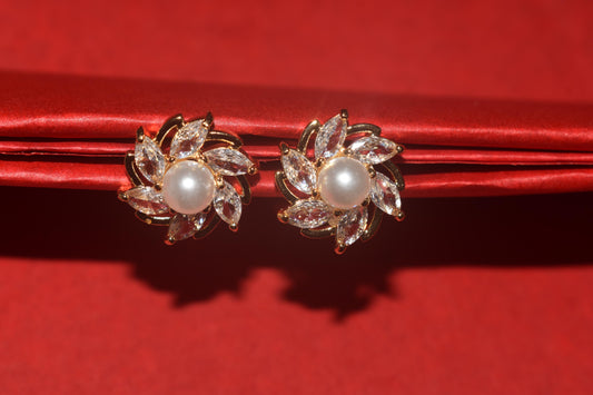 Polki Kundan Pearl Bloom Studs